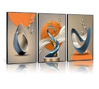 3 Pcs Modern Abstract Canvas Wall art Golden Deer Luxury Foil Lines Paintings Pictures Wall Decoration White Blue orange color Grey posters Prints for Living Room Bedroom Office Home Decoration