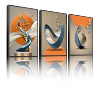 3 Pcs Modern Abstract Canvas Wall art Golden Deer Luxury Foil Lines Wall Decoration Pictures Paintings White Blue orange color Grey posters Prints for Living Room Bedroom Office Home Decoration