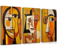 3 Pcs Modern Abstract Portrait Canvas Wall Art Vintage Neutral Geometry Orange Contemporary Aesthetics Painting Picture Wall Decor Poster Print Artwork for Bedroom Living Room Office Bathroom