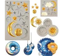 3 Pcs Moon Star Silicone Mold, Sun Face Star Cloud Fondant Cake Molds | Moon Chocolate Molds for Cake Decoration Cupcake Topper Gum Paste Polymer Clay, Birthday Party, Weather Theme Decora