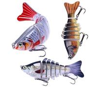 3 Pcs Multi Jointed Fishing Lures, Fresh Water and Salt Water 3D Artificial Pike FishTackle with Hooks, Slow Sinking Bass Must-have for Family Fishing Gear