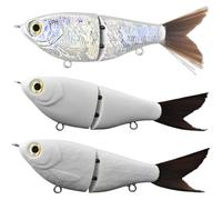 3 Pcs Multi Jointed Fishing Lures Set, 4.7 in, 120 mm Segmented Swimbait with Fur Tail, Wave Pattern Hot Stamping and Fish Eye Detail, ABS Hard Bait for Bass Trout Salmon, Sea Fishing