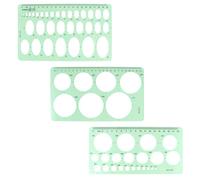 3 Pcs Multi Purpose Drawing Template Set, Metric Scale Ruler | Light Green ABS Sheet, Hollow Shapes and Guide, for Notebooks, Paper Layouts, Artists and Beginners