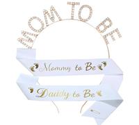 3 Pcs Mummy To Be Sash Set Includes 1 Headpiece and 2 Baby Shower Sash Mummy To Be, Mum To Be Sash Set With Rose Gold Headband, Baby Shower Decorations For Expectant Mother Father Parties
