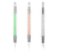 3 Pcs Nail Art Sculpture Pen, Dual Tipped Silicone Nail Tools, Silicone Head Acrylic Handle Nail Art Brushes, Rhinestone Nail Polish Carving Pen, Nail Art Tools for Home Salon(White, Green, Orange)