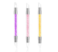 3 Pcs Nail Art Sculpture Pen, Dual Tipped Silicone Nail Tools, Silicone Head Acrylic Handle Nail Art Brushes, Rhinestone Nail Polish Carving Pen, Nail Art Tools for Home Salon(Yellow, Pink, Purple)
