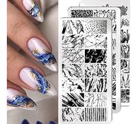 3 Pcs Nail Stamping Plates French Marble Striped Nail Art Stamping Template Marbling Stainless Steel Nail Design Stencil Tools