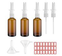 3 Pcs Nasal Spray Bottle,Empty 30ML/1oz Amber Glass Nasal Sprayer Refillable Nose Sinus Small Spray Bottle With Labels Funnels Press Spray Head,Travel Reusable Saline Perfume Fine Mist Atomizers
