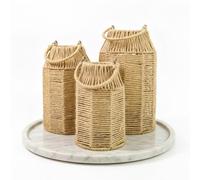 3 Pcs Natural Jute Boho Lanterns,Handcrafted Chic Home Decor