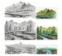 3 PCS Natural Scenery Clear Stamps for Card Making and Photo Album Decorations, Mountain River Background Transparent Rubber Stamps Seal for DIY Scrapbooking