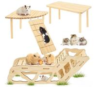 3 Pcs Natural Wooden Hamster Game Platform,Mini Pet Platform Climbing Platforms,Small Animals Activity Set with Ladder Ramp Bridge for Gerbil Rat Chinchilla
