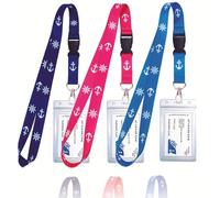 3 Pcs Nautical Lanyards Durable Polyester Detachable Buckle ID Badge Holder Anchor Snowflake Design Blue Pink Light Blue for Cruise Ship Key Card Nautical Theme Cruise Accessory