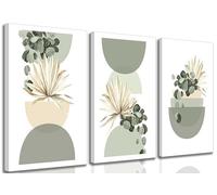 3 Pcs Neutral Abstract Boho Canvas Wall Art Beige Sage Green Mid Century Modern Plants Bohemia Pictures Wall Decor Posters Prints for Bedroom Living Room Bathroom Office Home Decoration
