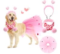 3 Pcs New Year Dog Costume Set Including Wine Glass Headband Dog Tutu Dress Cute Pet Tutu Gold and Black Star Pet Scarf Holiday Outfit Accessory (Pink Valentines,One Size)