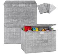 3 Pcs Non-woven Fabric Storage Boxes with Touch Fastener Lids and Handles, 15 x 9.8 x 9.8 in Gray Collapsible Wardrobe Organizers, Dustproof Stackable Storage Bins for Clothes, Clutter Organization