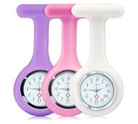 3 Pcs Nurse Watch, Fob Watches for Nurses, Infection Control Design Nurses Watch, Health Care Nurse Doctor Paramedic Medical Brooch Fob Watch, Pocket Clock with Pin Fob Watch(White Pink Purple)