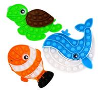 3 Pcs Ocean Animal Push Pop Fidget Toys - Silicone Bubble Sensory Squeeze Toys for Kids & Adults - Stress Relief Tools for School & Classroom, Perfect Party Favors & Gifts for Marine Life Lovers