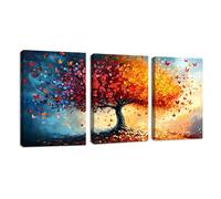 3 Pcs Orange Red Tree of Life Tree Canvas Wall Art, Abstract Colorful Butterflies Trees Framed Wall Painting Pictures Poster Prints Home Decor for Bedroom Living Room Office Ready to Hang 50x70cmx3Pcs