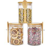 3 Pcs Overnight Oats Containers with Wooden Lids and Spoon, 500ml Overnight Oats Jar, Yoghurt Pots with Lids, Glass Cereal Storage Containers for Oatmeal, Chia Pudding, Yogurt, Salad, Coffee Beans