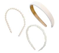 3 Pcs Padded Non-Slip Headbands for Women & Girls - White Pearl Fashion Wide Hair Bands, Vintage Hair Accessories