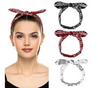 3 Pcs Paisley Headbands, Elastic Paisley Bandanas Rabbit Ears Headbands Retro Head Scarf for Women Boho Bow Bandana Knot Headwrap for Girls Women Yoga Fitness Daily Wear Carnival Party