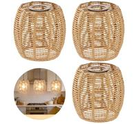 3 Pcs Paper Rope Pendant Lamp Shades - 5.5" Dia x 5.9" H Boho Woven Light Shades with Metal Frame in Rustic Brown for Bedroom, Living & Dining Room
