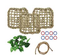 3 PCS Parrot Seagrass Mat,7.1Inch Bird Swing Hammock Woven Climbing Net | DIY Bird Foraging Toy,Parakeet Rope Ladder Cage Accessories for Lovebird Cockatiel Cockatoo Conure Budgie Rat Bearded Dragon