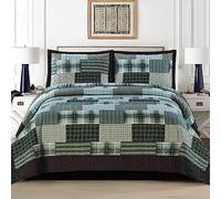 3 PCS Patchwork Bedspread Quilted Bed Throw Single Double King Size Bedding Set (Denim Grey, Double Bedspread Set)