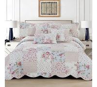 3 PCS Patchwork Bedspread Quilted Bed Throw Single Double King Size Bedding Set (Meadow, Super King Size Bedspread Set)