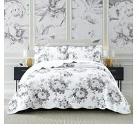 3 PCS Patchwork Bedspread Quilted Bed Throw Single Double King Size Bedding Set (Vintage Grey, Super King)
