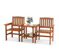 3 Pcs Patio Bistro Table and Chairs Set Wood Outdoor Conversation Seat
