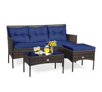 3 PCS Patio Conversation Sofa Set With Tempered Glass Coffee Table Gymax Navy One Size