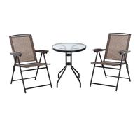 Outsunny Patio Bistro Set Folding Chairs and Coffee Table - Brown, Brown