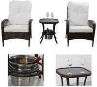 3 Pcs Patio Rattan Bistro Set, Outdoor Furniture Set With Ice Bucket Table