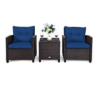 3 Pcs Patio Rattan Sofa Chair & Table Set Outdoor Wicker Bistro Set-Navy