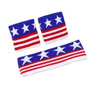 3 Pcs Patriotic Sweatband Set UK/US Flag Pattern Moisture Wicking Gym Exercise Sports Wristband Headband for Men Women
