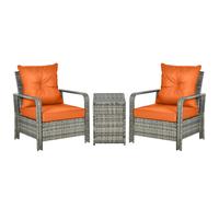 3 PCs PE Rattan Garden Set with 2 Chairs & Storage Table Orange Cushions