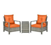 3 PCs PE Rattan Garden Sofa Set w/ 2 Chairs & Storage Table Orange