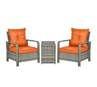 3 PCs PE Rattan Garden Sofa Set w/ 2 Chairs & Storage Table Orange