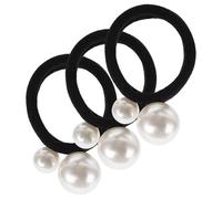3 Pcs Pearl Hair Bands with Pearls Black Decorative Elastic for Women | Chic Ponytail Holders, Keeps Strands in Place, Attractive Style, Black Finish, for Women