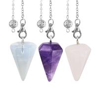 3 Pcs Pendulum Crystal,Amethyst Rose Quartz Clear Quartz Crystal Pendulum,Crystal Pendulum Hexagonal,Natural Crystal Pendent Necklace for Meditation