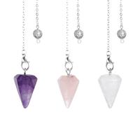 3 Pcs Pendulum Crystal Dowsing Pendulum Quartz Crystal Pendant Healing Stone Pendulum with Chain for Dowsing Divination