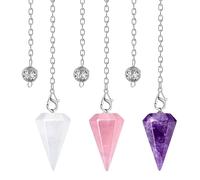 3 Pcs Pendulum Crystal, Natural Amethyst Crystal Pendulums for Dowsing Spiritual Hexagonal Pointed for Healing Dowsing Scrying Meditation Divination