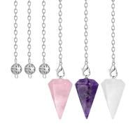 3 Pcs Pendulum Crystal, Natural Amethyst Crystal Pendulums for Dowsing Spiritual Hexagonal Pointed for Healing Dowsing Scrying Meditation Divination