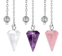 3 Pcs Pendulum Crystal - Natural Amethyst Crystal Rose Quartz White Crystal - Pointed Angel Pendulum with Chain 19 cm - Crystal Pendulum for Healin Divination Meditation Gift