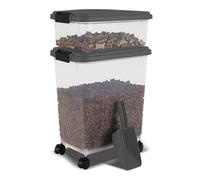 3 Pc's Pet Food Storage Container with Airtight Lids & Measuring Scoop Plastic Dog Cat Animal Dry Food Dispenser Storing Box with Rolling Wheels (Grey)