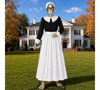 3 Pcs Pilgrim Woman Outfit for 12 Ft Skeleton Thanksgiving Accessories | Colonial Bonnet, Black Top, and White Apron. Sized for a 12 Foot Skeleton. For Halloween and Thanksgiving Yard Displays.