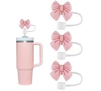 3 Pcs Pink Bow Straw Covers Toppers for Stanley Cups, Reusable Straw Cover Compatible with Stanley 30&40 oz, Straws Tips Lids Protector Silicone Straws Toppers for Cups Accessories