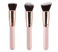 3 Pcs Pink Makeup Brush Set, Foundation Blender, Round, Angled Heads, Cosmetic Blending, Contouring, Buffing, Travel Friendly