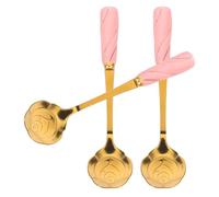 3 Pcs Pink Petal Shaped Coffee Stirring Spoons with Ceramic Handles